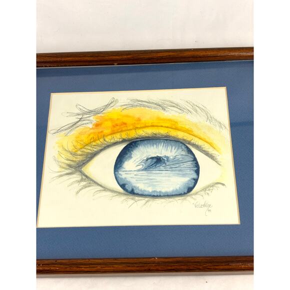 Vintage Realistic Eye Drawing 1990s Artist Signed Matted + Framed Wall Art - Picture 2 of 11